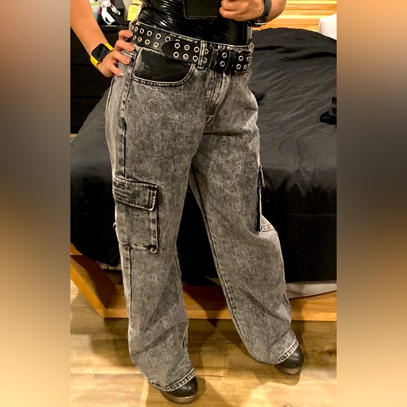 Momokrom Dolls Kill WASHED GREY LOW RISE BAGGY WIDE LEG JEANS - Picture 1 of 13